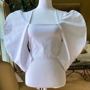 Zara White Puff Sleeve Cropped Top Square Neck Balloon Sleeves Small